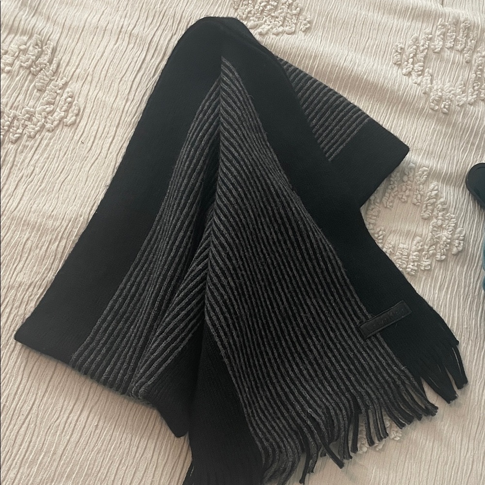 Calvin Klein Black and Gray Knit Scarf